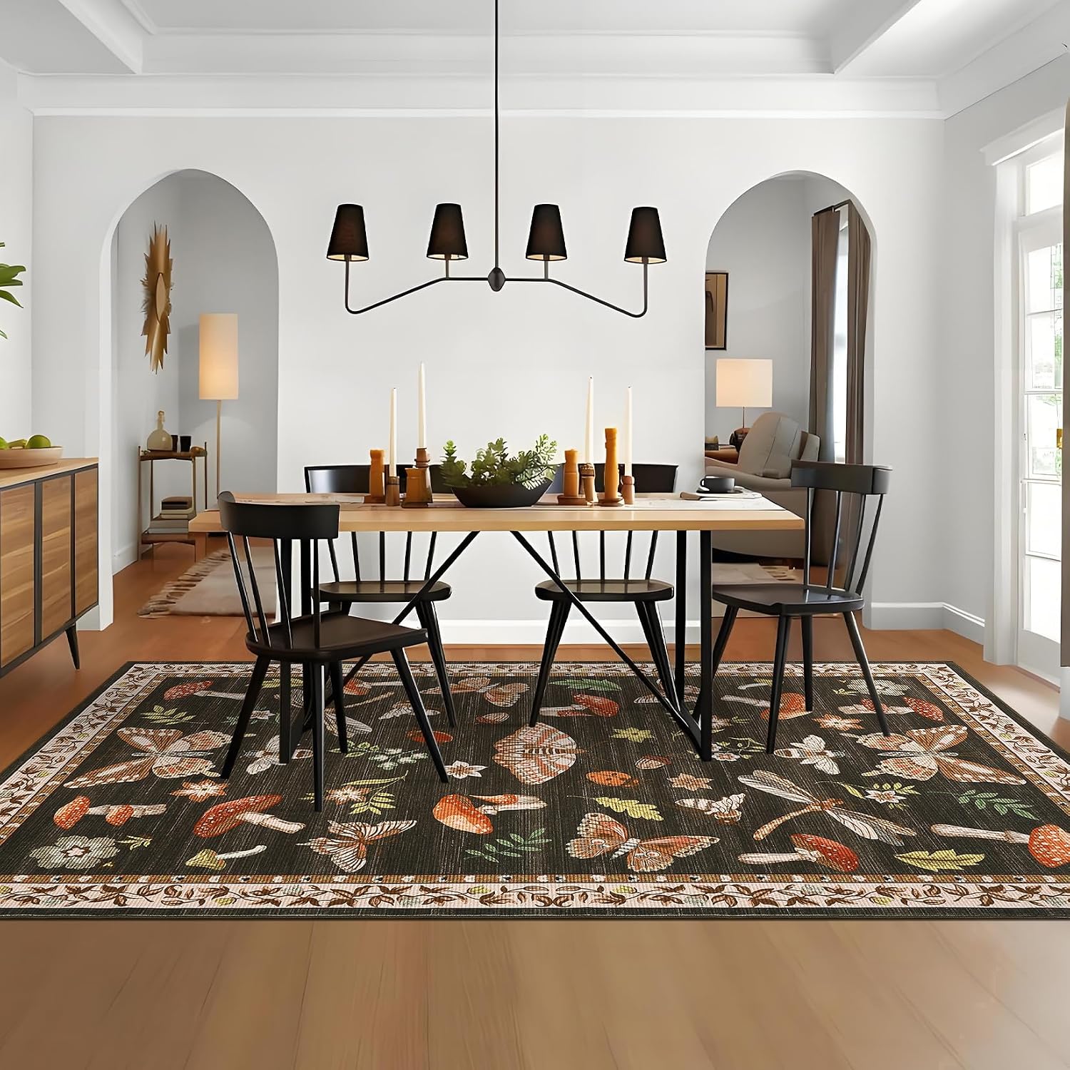 ROYHOME Mushroom Insect Washable Rug 5x7 for Bedroom Living Room Brown | Playroom Nursery Office Bug Moth Cute Funky Cottage Core Whimsical Boy Carpet Low-Pile Non-Slip Stain Resistant TPE Backing - Image 5