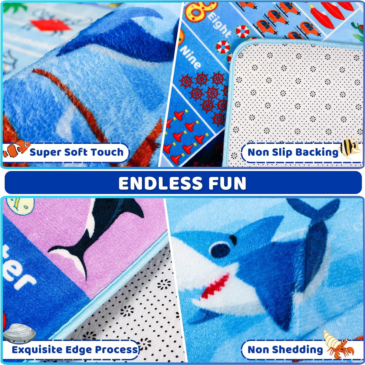 3'3"×5' Interactive Ocean World Learning Rug with ABC, Sea Animals, Numbers & Shapes for & Preschoolers, Washable Non-Slip Carpet for Playroom, Nursery & Homeschool - Image 4