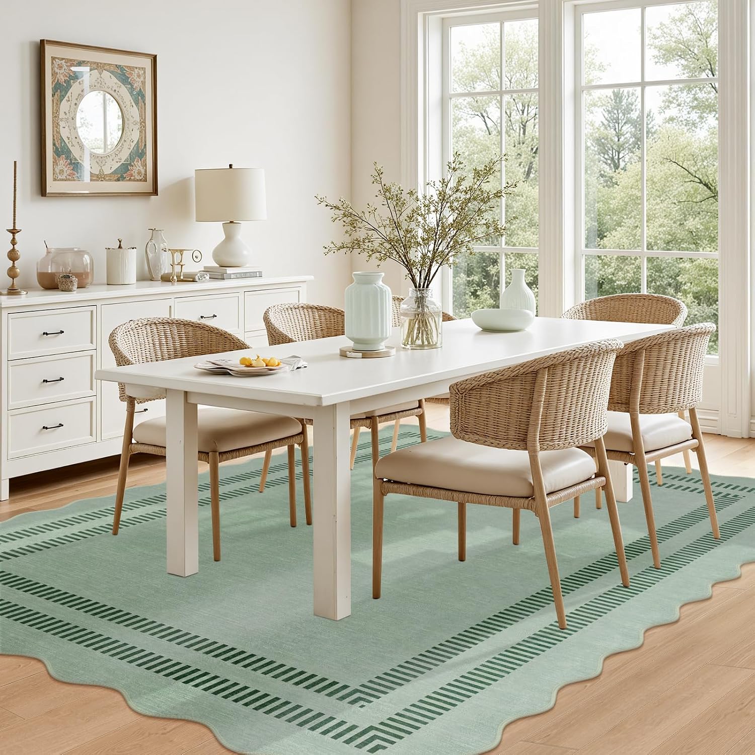 Scalloped Rug 5x7, Green Rugs for Living Room Ultra-Thin, Washable Area Rug Soft Rugs Non-Slip Throw Carpet for Bedroom Dining Room Playroom - Image 7