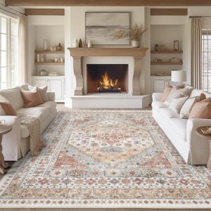 zesthome 8x10 Area Rugs for Living Room,Large Washable Rug,Orange | Rugs for Bedroom,Dining Room,Office,Low Pile,Soft, Vintage Rug,Stain Resistant Indoor Carpet,Non Slip,Home Decor