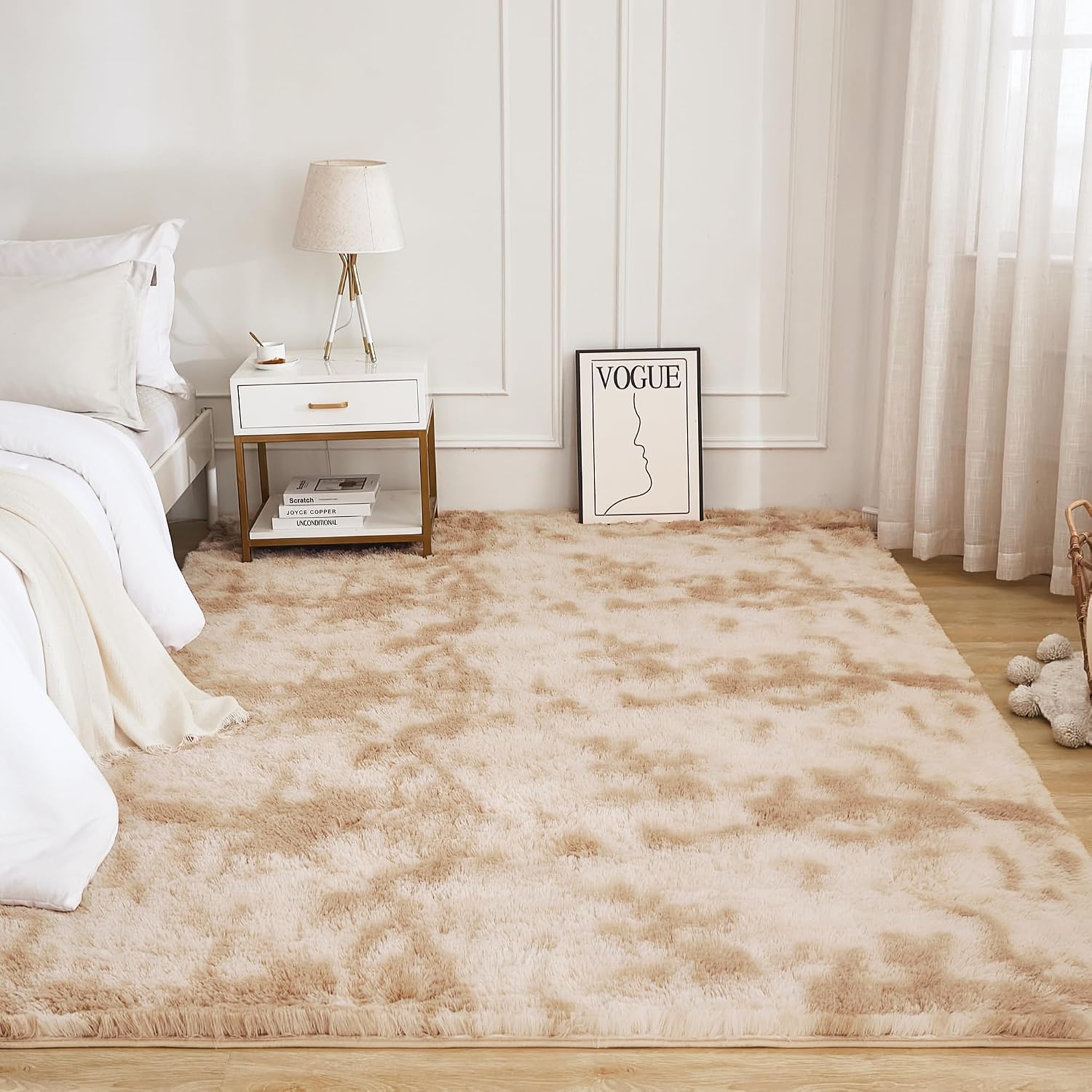 Litanika 5x8 Shag Area Rug for Bedroom, Tie-Dyed Beige Plush Rug | High Pile Soft Fluffy Shaggy Furry Modern Indoor Floor Rug Carpet for Bedside Playroom Dorm, Non-Slip, Non-Shedding - Image 2