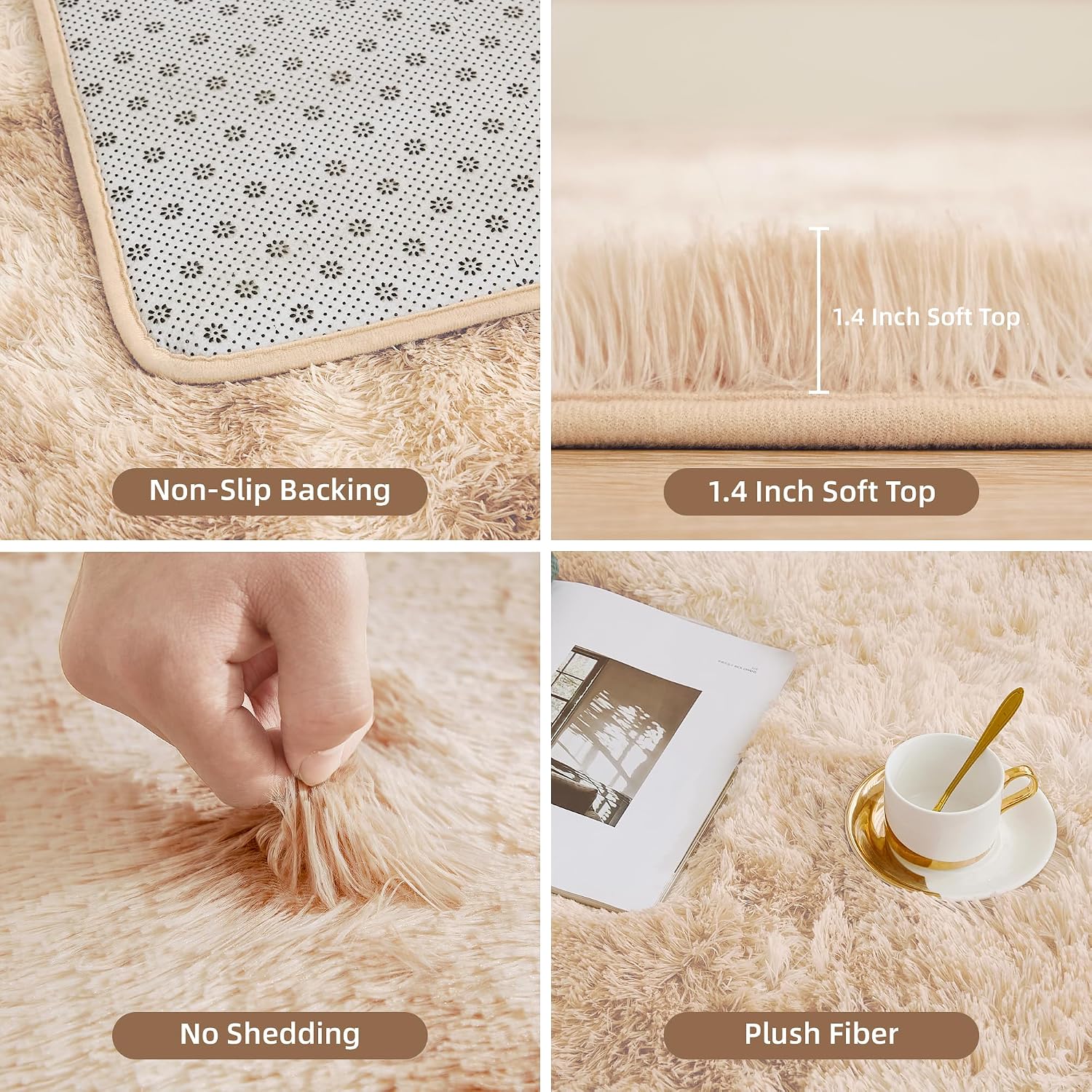 Litanika 5x8 Shag Area Rug for Bedroom, Tie-Dyed Beige Plush Rug | High Pile Soft Fluffy Shaggy Furry Modern Indoor Floor Rug Carpet for Bedside Playroom Dorm, Non-Slip, Non-Shedding - Image 5
