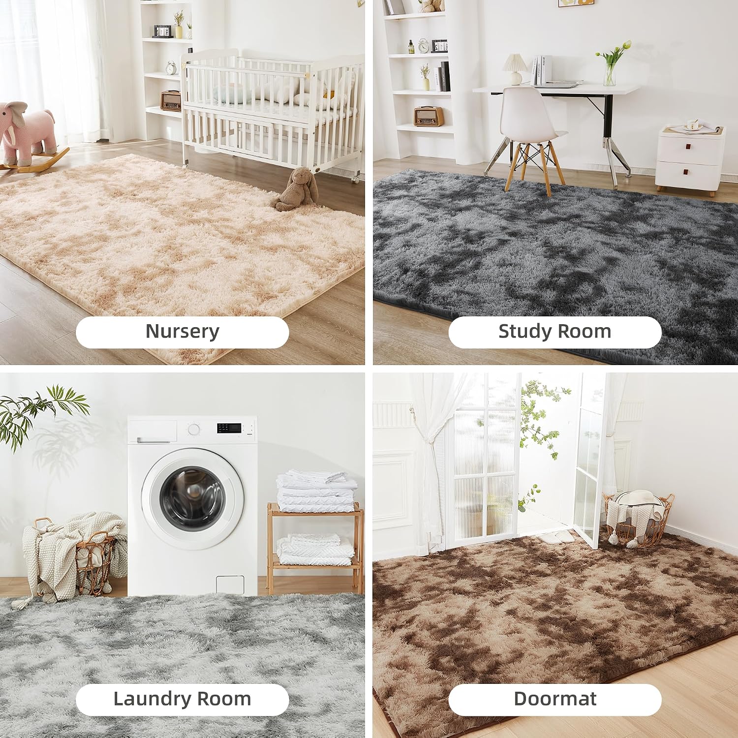 Litanika 5x8 Shag Area Rug for Bedroom, Tie-Dyed Beige Plush Rug | High Pile Soft Fluffy Shaggy Furry Modern Indoor Floor Rug Carpet for Bedside Playroom Dorm, Non-Slip, Non-Shedding - Image 7