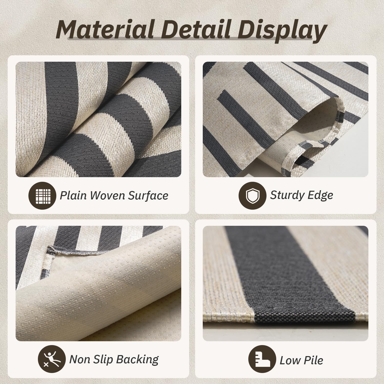 AMOAMI Outdoor Rug Patio Rug 5x8 ft Quick Dry Flatweave Textured Machine Washable Outdoor Carpet with Rubber Particles Backing Boho Outdoor Area Rug for Patio Deck Front Porch Balcony Greyish Black - Image 2