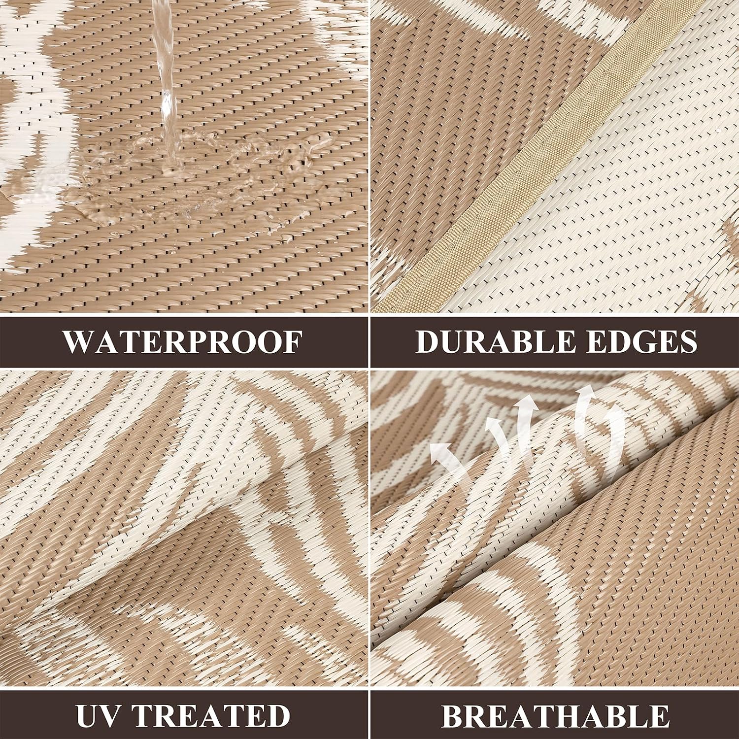 Pauwer Waterproof Outdoor Rug 5x8, Plastic Straw Patio Rug, Leaf Brown | Reversible Camping Rug, UV Resistant Indoor Outdoor RV Mat Carpet for Deck, Camper, Porch, Balcony, Backyard, Picnic - Image 2