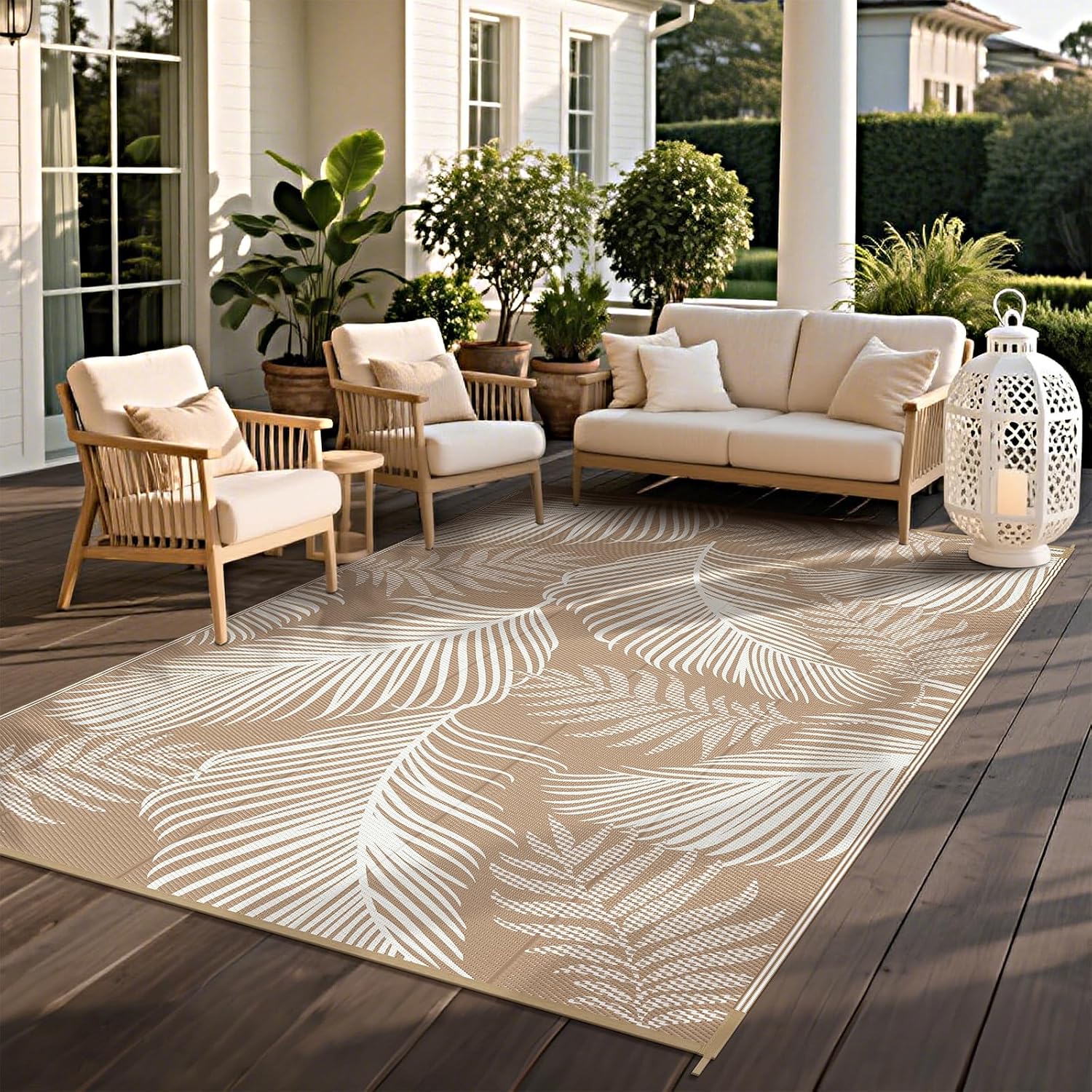 Pauwer Waterproof Outdoor Rug 5x8, Plastic Straw Patio Rug, Leaf Brown | Reversible Camping Rug, UV Resistant Indoor Outdoor RV Mat Carpet for Deck, Camper, Porch, Balcony, Backyard, Picnic - Image 4