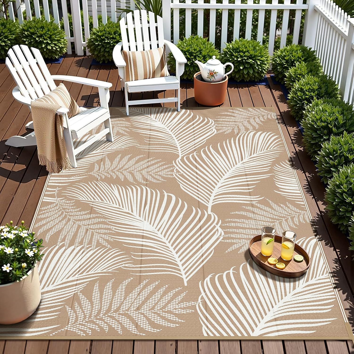 Pauwer Waterproof Outdoor Rug 5x8, Plastic Straw Patio Rug, Leaf Brown | Reversible Camping Rug, UV Resistant Indoor Outdoor RV Mat Carpet for Deck, Camper, Porch, Balcony, Backyard, Picnic - Image 5