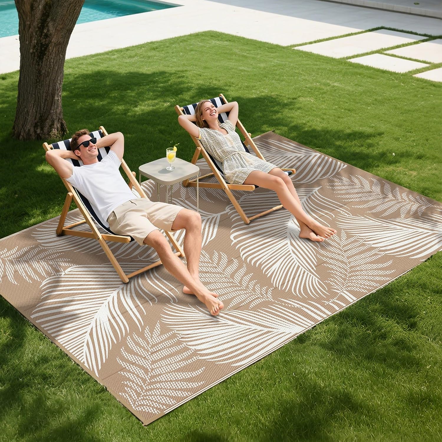 Pauwer Waterproof Outdoor Rug 5x8, Plastic Straw Patio Rug, Leaf Brown | Reversible Camping Rug, UV Resistant Indoor Outdoor RV Mat Carpet for Deck, Camper, Porch, Balcony, Backyard, Picnic - Image 6