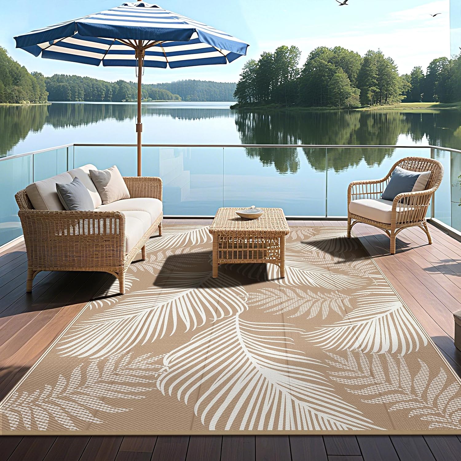 Pauwer Waterproof Outdoor Rug 5x8, Plastic Straw Patio Rug, Leaf Brown | Reversible Camping Rug, UV Resistant Indoor Outdoor RV Mat Carpet for Deck, Camper, Porch, Balcony, Backyard, Picnic - Image 7