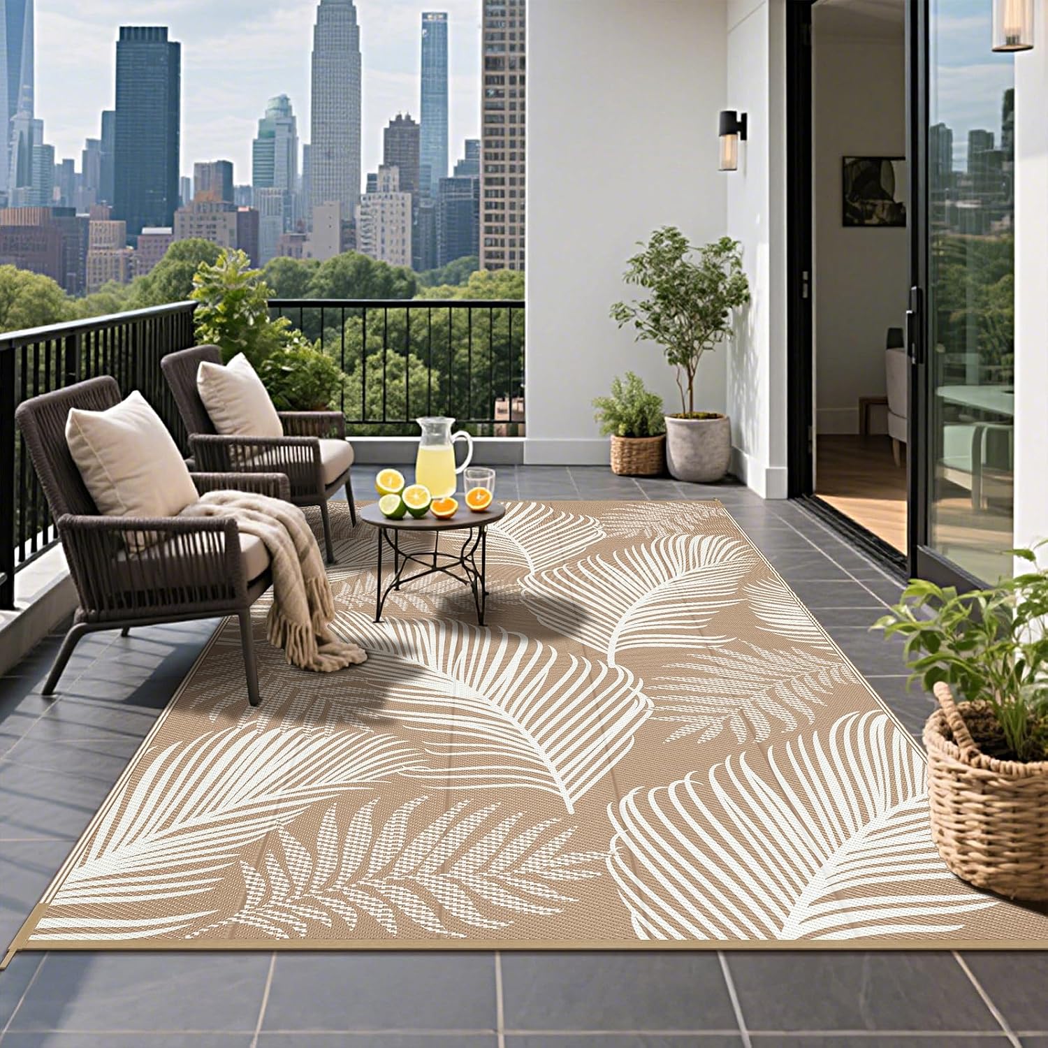 Pauwer Waterproof Outdoor Rug 5x8, Plastic Straw Patio Rug, Leaf Brown | Reversible Camping Rug, UV Resistant Indoor Outdoor RV Mat Carpet for Deck, Camper, Porch, Balcony, Backyard, Picnic - Image 8